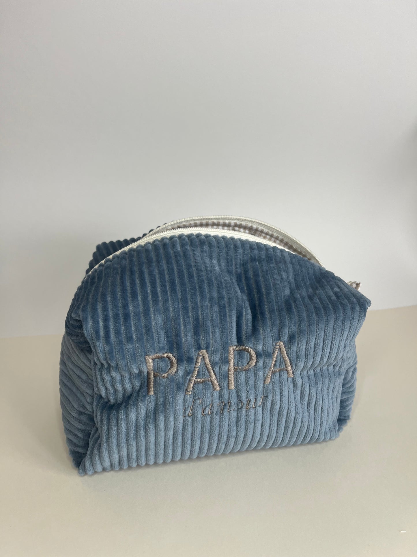 Trousse de toilette en velours bleu côtelés personnalisable - Taille médium