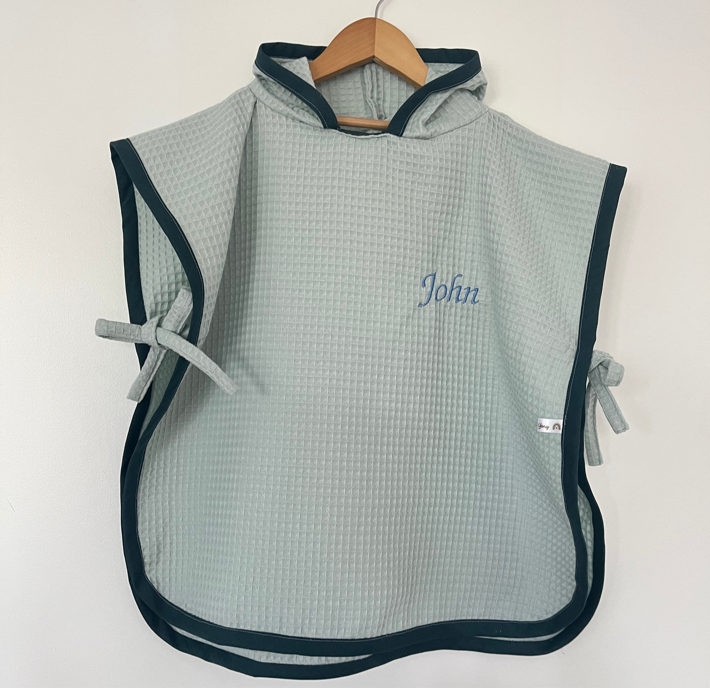 Ponchos de bain vert en nid d'abeille bébé et enfant personnalisable