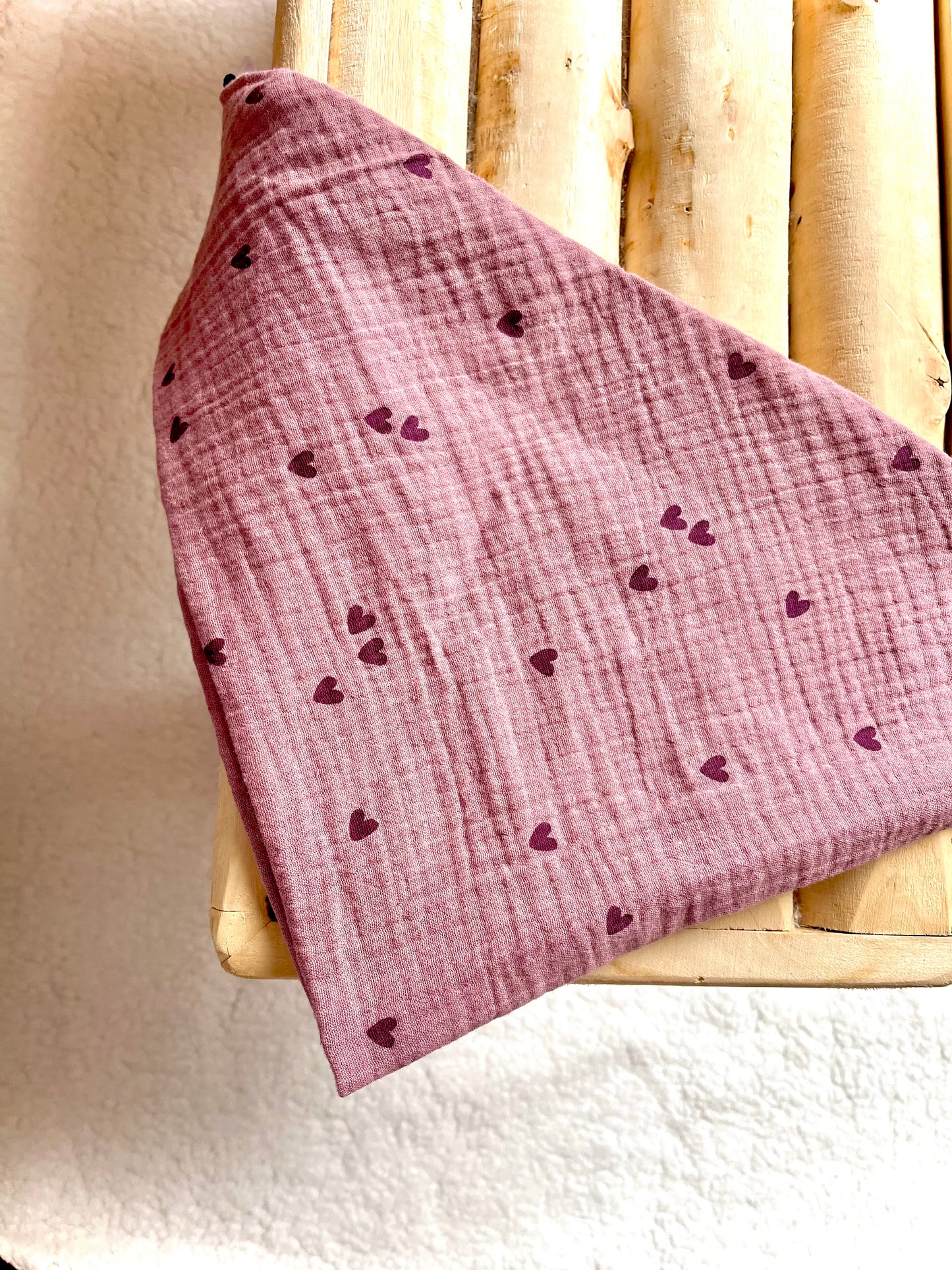 Foulard bandana enfant en double gaze de coton - Coeur violine
