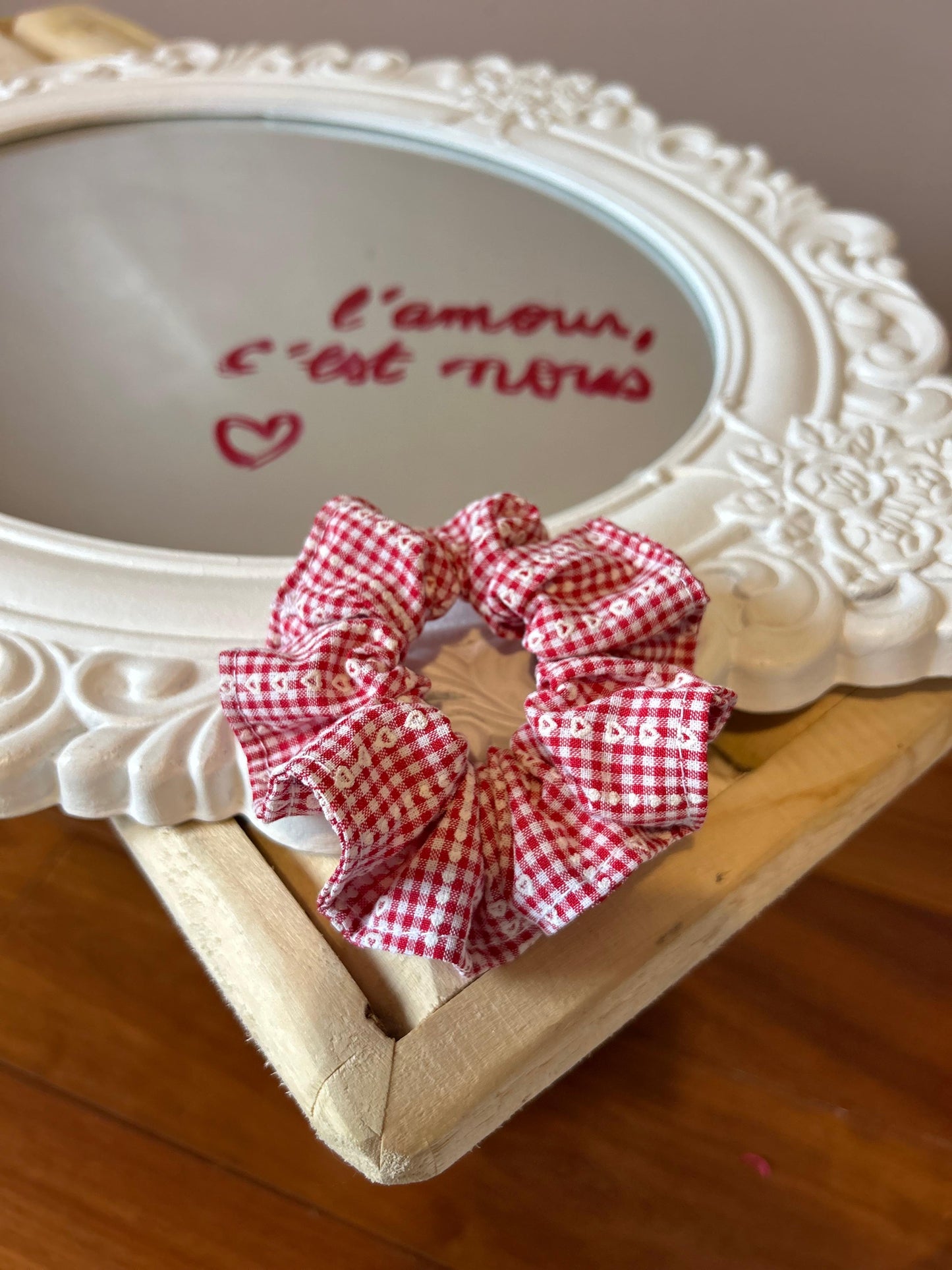 Chouchou adulte - vichy rouge à coeur