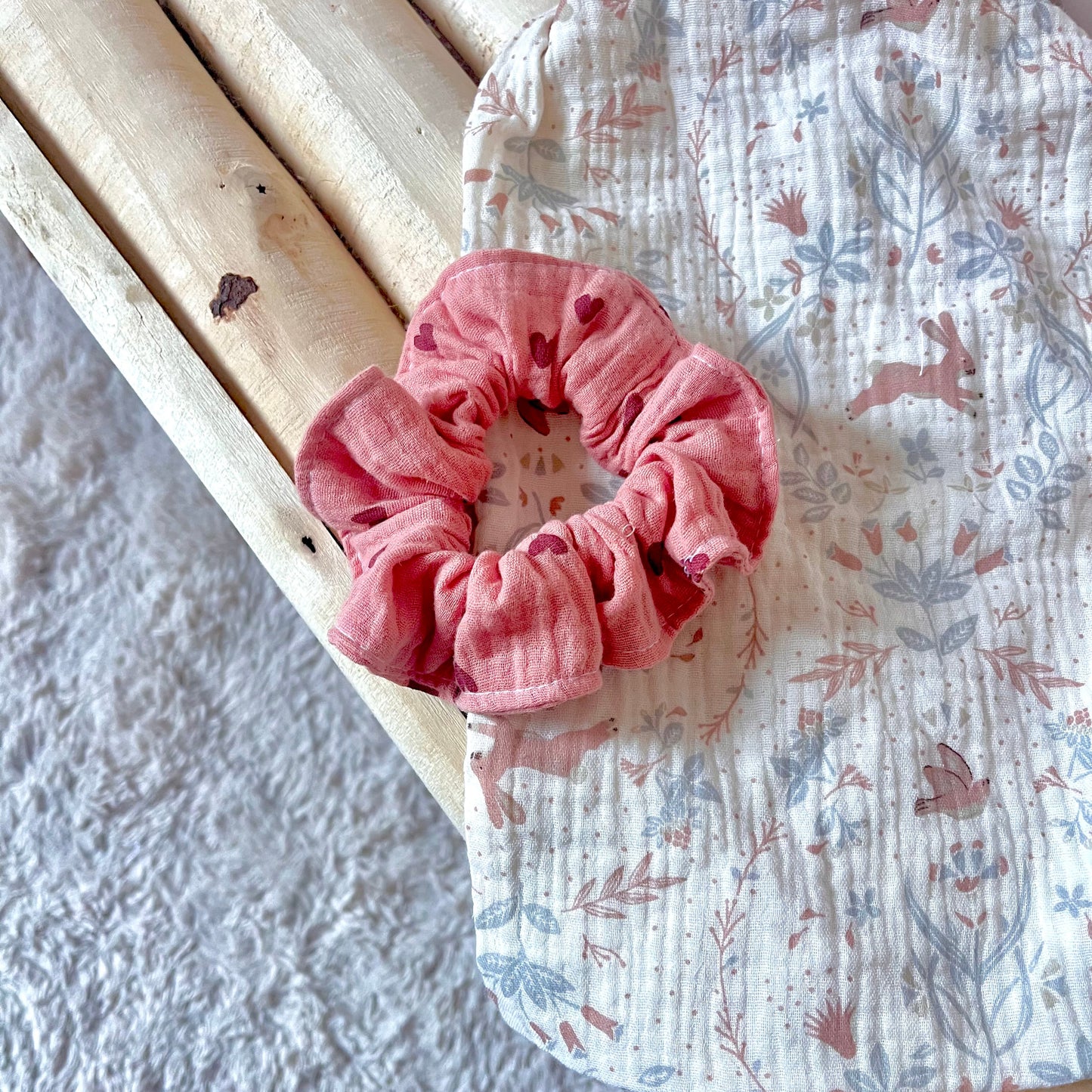 Chouchou maman/fille - vieux rose coeur