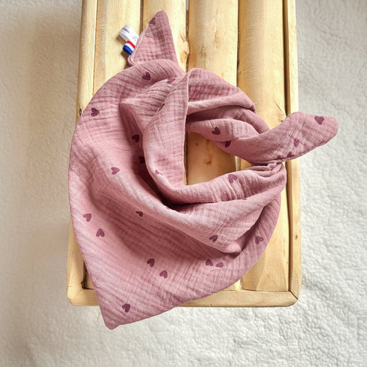 Foulard bandana enfant en double gaze de coton - Coeur violine