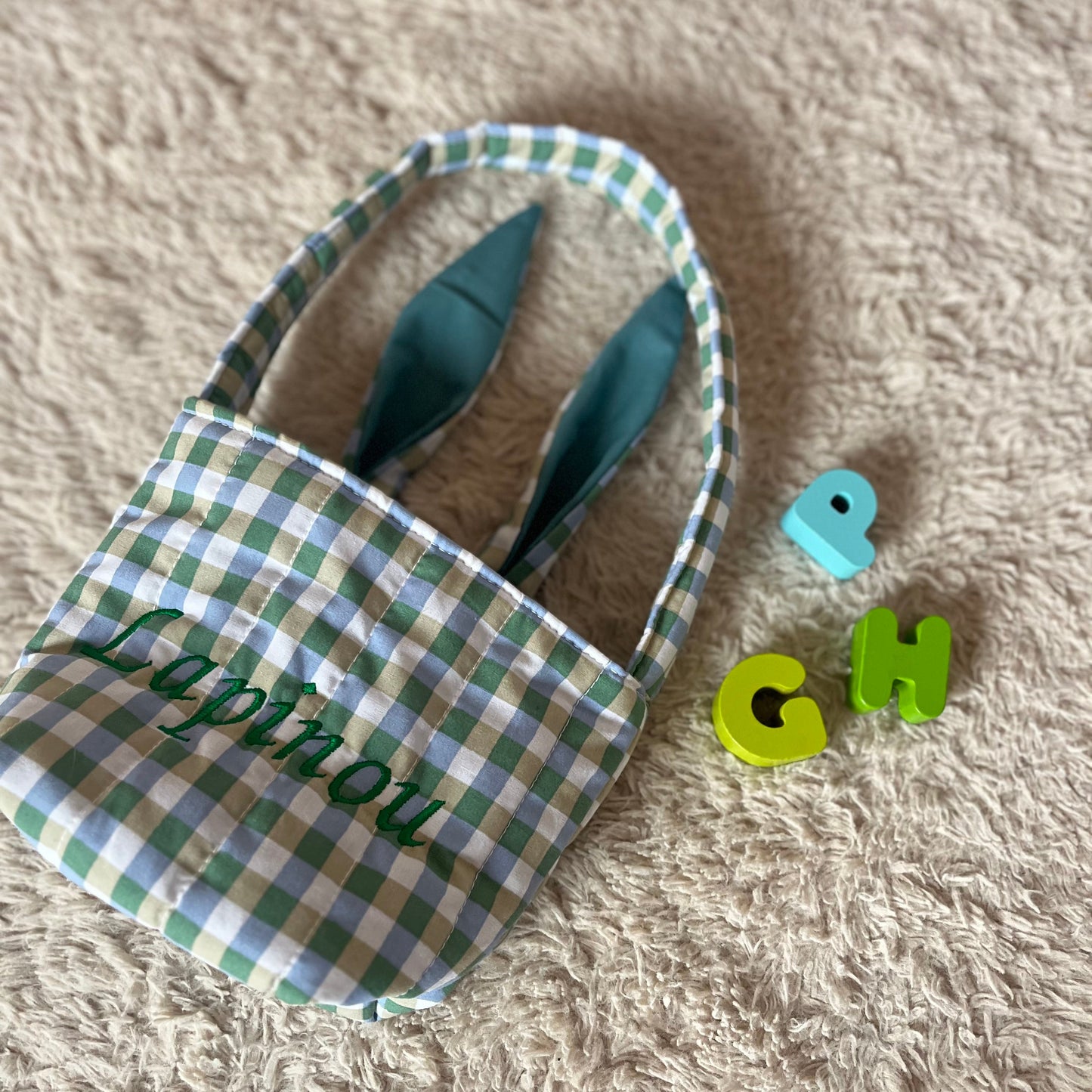 Panier de décoration pâques vert et bleu personnalisable