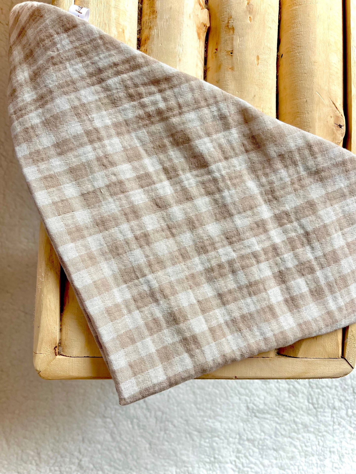 Foulard bandana enfant en double gaze de coton - Vichy beige