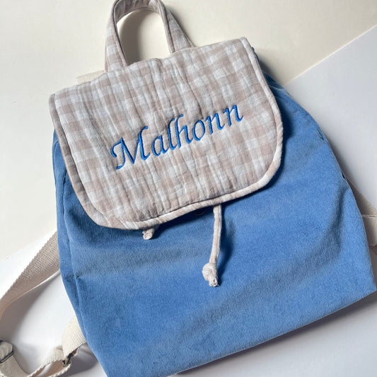 Sac à dos velour bleu enfant - personnalisable