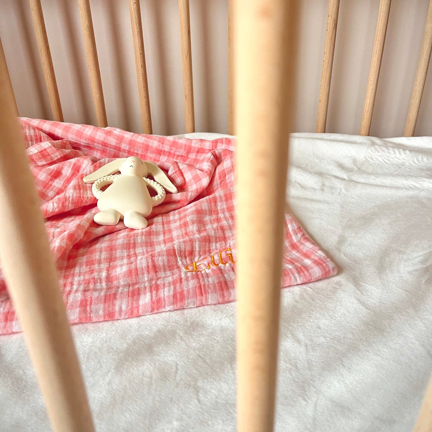 Couvertures douce bébé personnalisable - vichy rose ☁️