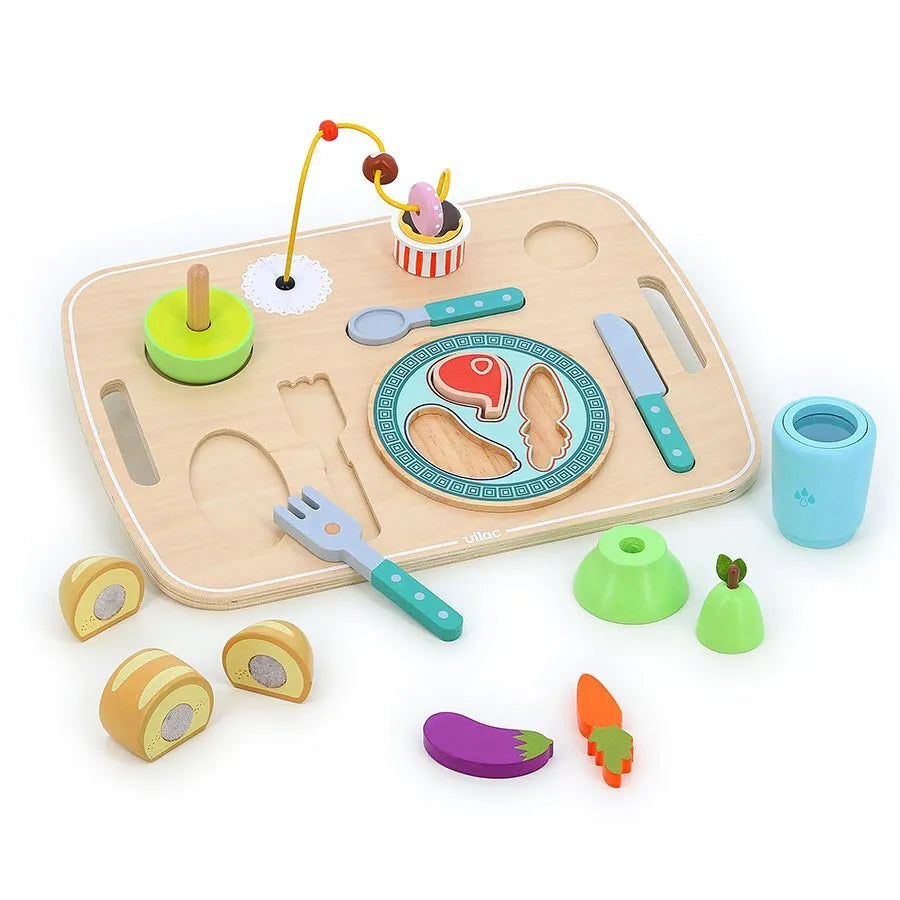 Jeu d’éveil en bois, Plateau repas multi-activités