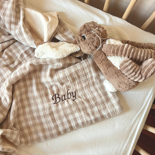 Couvertures douce bébé personnalisable - vichy beige ☁️