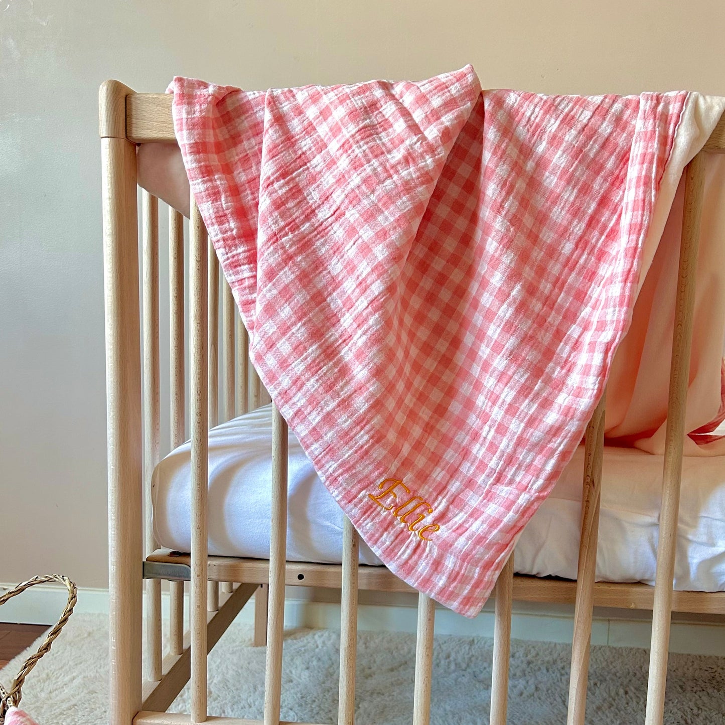 Couvertures douce bébé personnalisable - vichy rose ☁️
