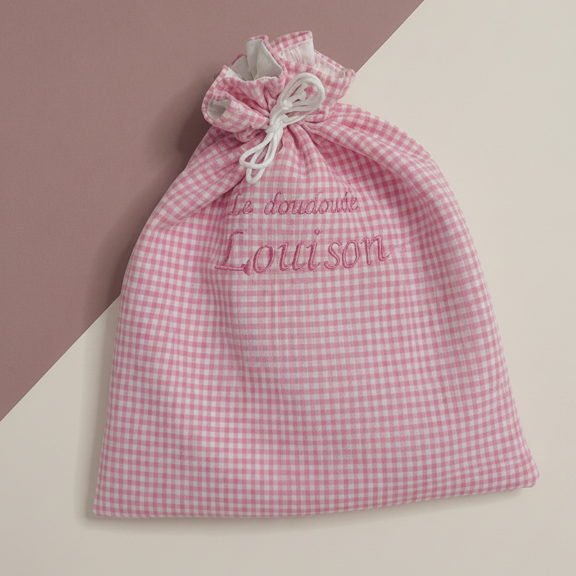 Pochon vêtements bébé vichy rose - personnalisable