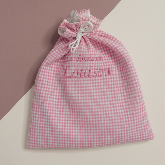 Pochon vêtements bébé vichy rose - personnalisable
