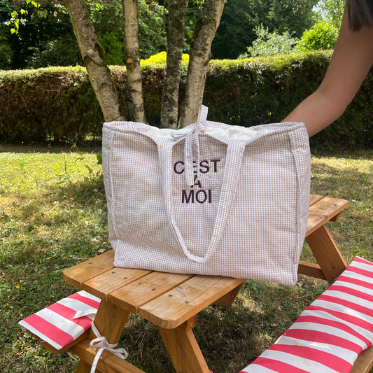 Mum bag - Mini vichy beige - Le sac des mamans personnalisable