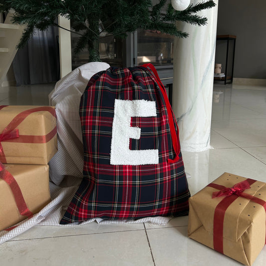 Sac à cadeaux de Noël en tissu Tartan - personnalisable