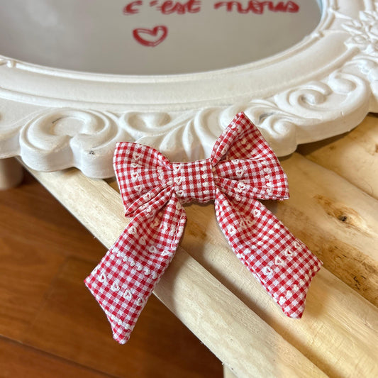 Barette nœud vichy rouge