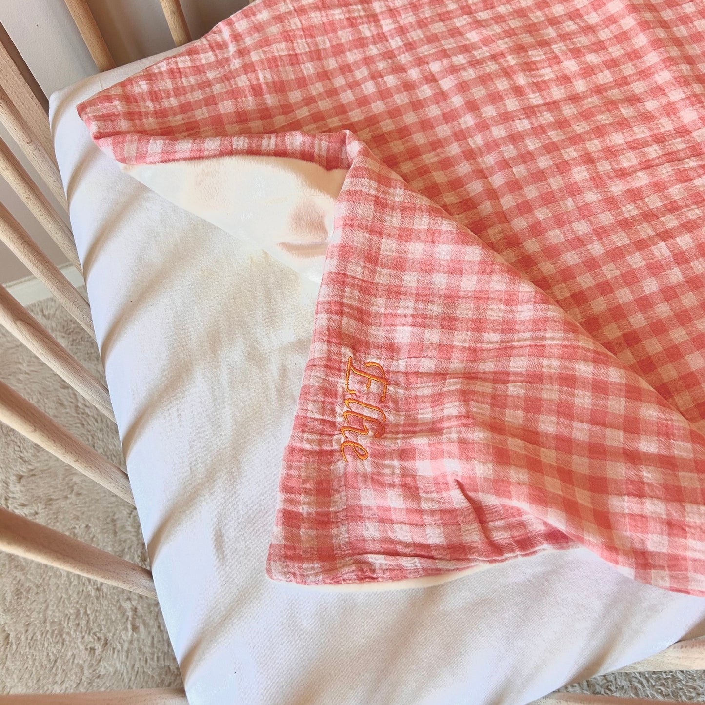 Couvertures douce bébé personnalisable - vichy rose ☁️