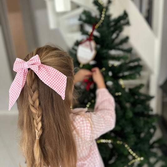 Maxi barette noeud - Vichy rose