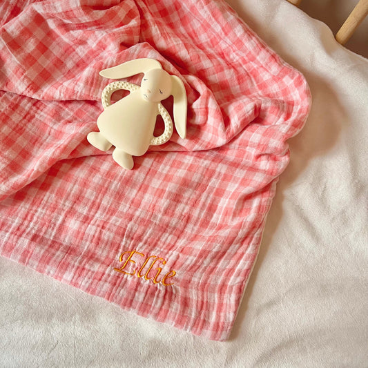 Couvertures douce bébé personnalisable - vichy rose ☁️