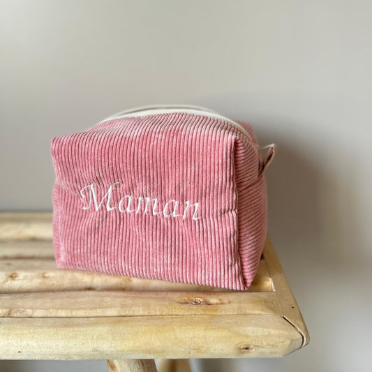 Les trousses de toilette velour rose personnalisable - Taille médium