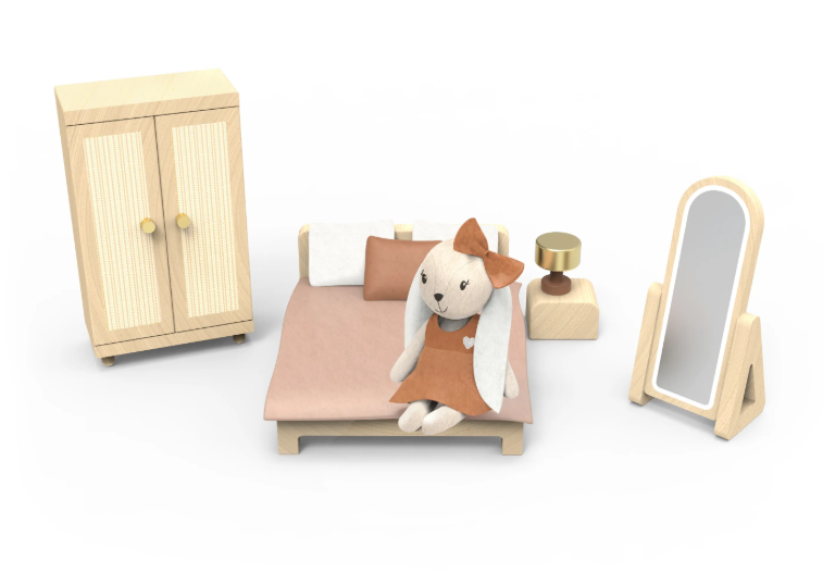 Chambre de maison de poupée + 1 lapin de 12cm - +3 ans
