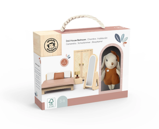 Chambre de maison de poupée + 1 lapin de 12cm - +3 ans