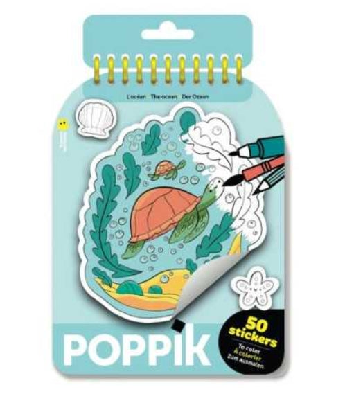 Carnet de sticker à colorier Océan - Poppik