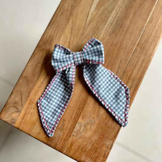 Maxi barette noeud - Vichy bleu