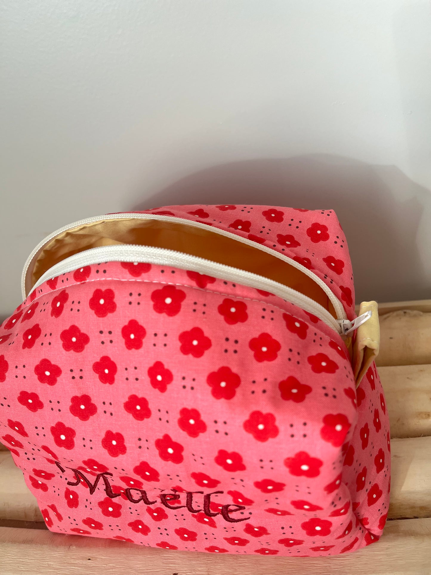 Trousses de toilette rose fushia et jaune ersonnalisable - Taille médium