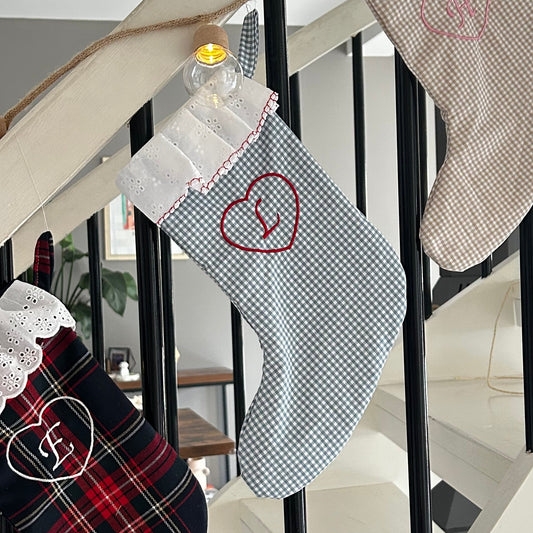 Chaussettes de Noël - Modèle vichy bleu - personnalisable