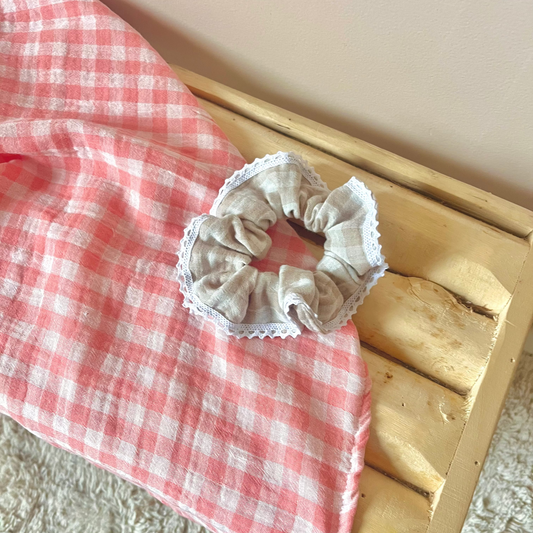 Chouchou maman/fille - Vichy beige