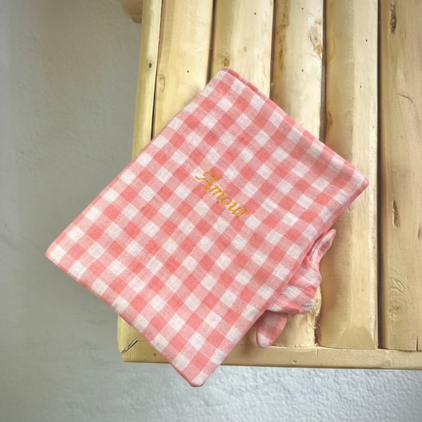 Protège carnet de santé personnalisable - Vichy rose
