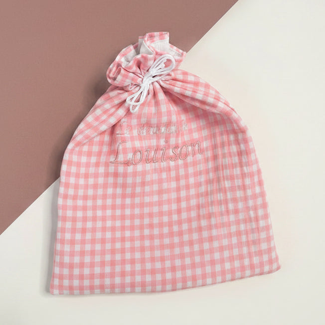 Pochon vêtements bébé petit vichy rose - personnalisable
