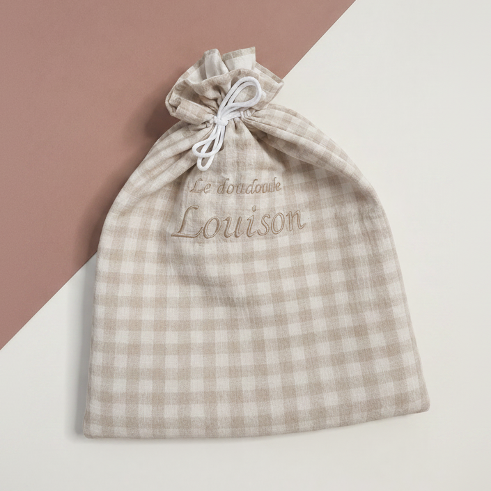 Pochon vêtements bébé vichy beige - personnalisable
