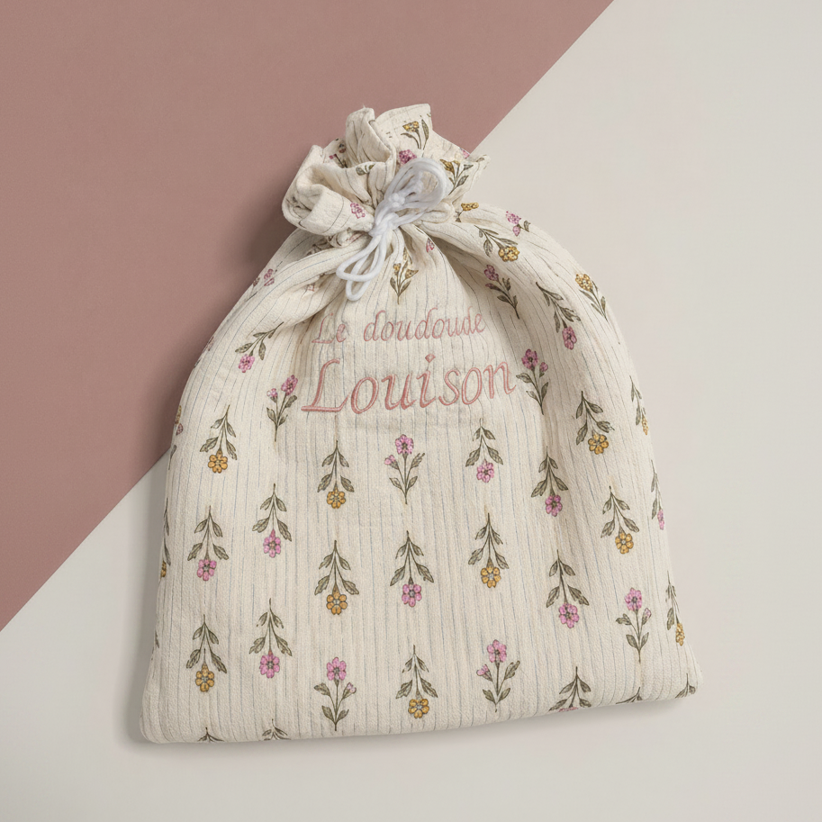Pochon vêtements bébé fleurs - personnalisable