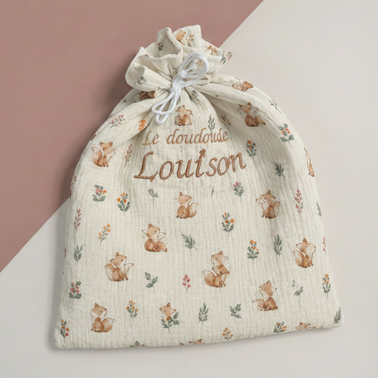 Pochon vêtements bébé renard - personnalisable